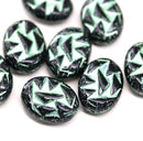 17x13mm Black green ornament large statement oval Czech glass beads 8pc