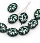 17x13mm Black green ornament large statement oval Czech glass beads 8pc