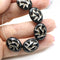 17x13mm Black silver ornament large statement oval Czech glass beads 8pc