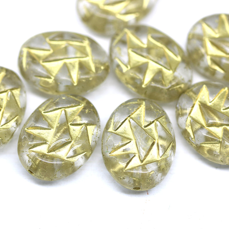 17x13mm Clear gold ornament large statement oval Czech glass beads 8pc