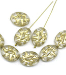 17x13mm Clear gold ornament large statement oval Czech glass beads 8pc