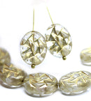 17x13mm Clear gold ornament large statement oval Czech glass beads 8pc