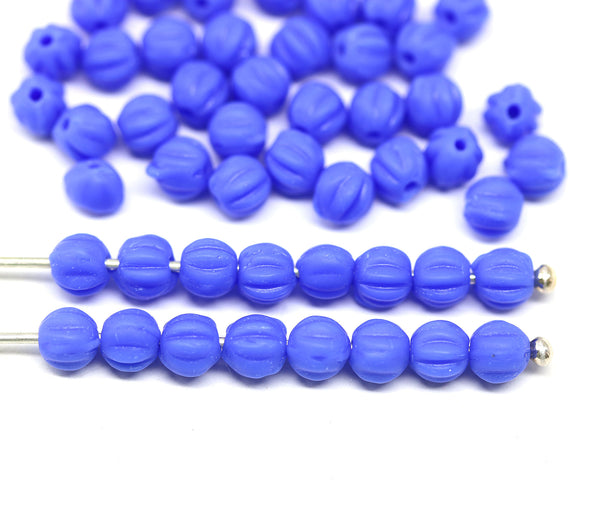 4mm Frosted periwinkle blue melon shape glass beads, 50pc