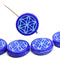 9mm Blue coin czech glass beads pair ornament tablet shape 2pc