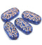 25x12mm Large oval sapphire blue flat czech glass beads with ornament - 4pc