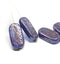 25x12mm Large oval blue flat czech glass beads with ornament - 4pc