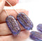 25x12mm Large oval blue flat czech glass beads with ornament - 4pc