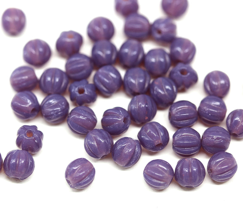 4mm Opal purple melon shape glass beads, 50pc