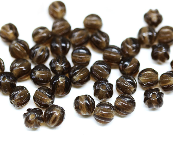 4mm Dark brown transparent melon shape glass beads, 50pc