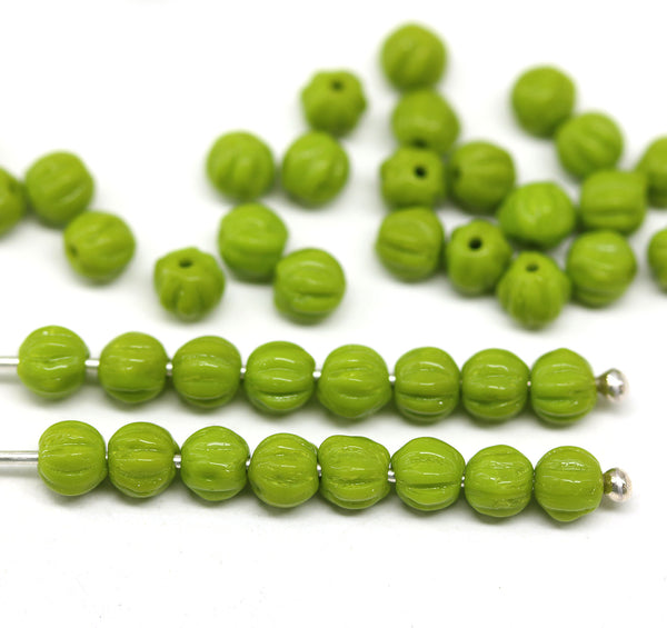 4mm Wasabi green melon shape glass beads, 50pc