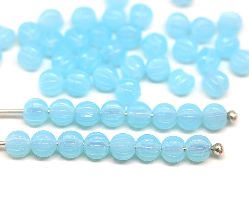 4mm Opal blue melon shape glass beads, 50pc