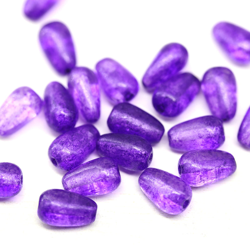 10x6mm Purple pear shape teardrop czech glass beads 20pc