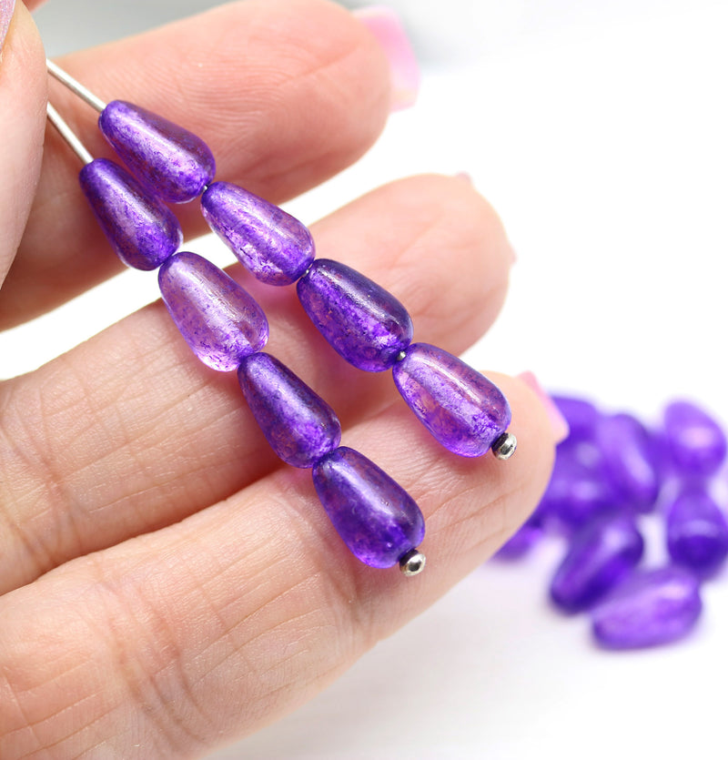 10x6mm Purple pear shape teardrop czech glass beads 20pc