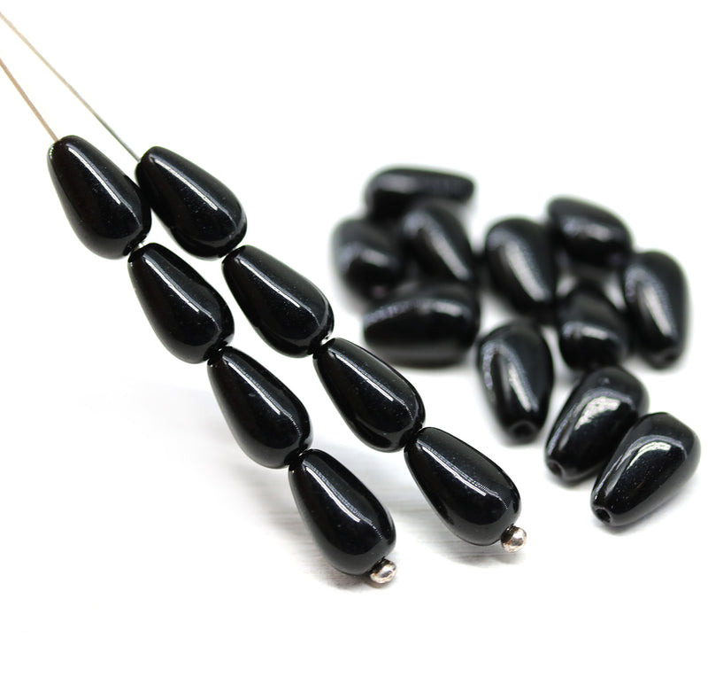 10x6mm Jet black pear shape teardrop czech glass beads 20pc