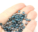 4mm Blue czech glass rondelle beads dark silver coating - approx. 130pc