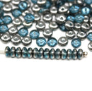 4mm Blue czech glass rondelle beads dark silver coating - approx. 130pc