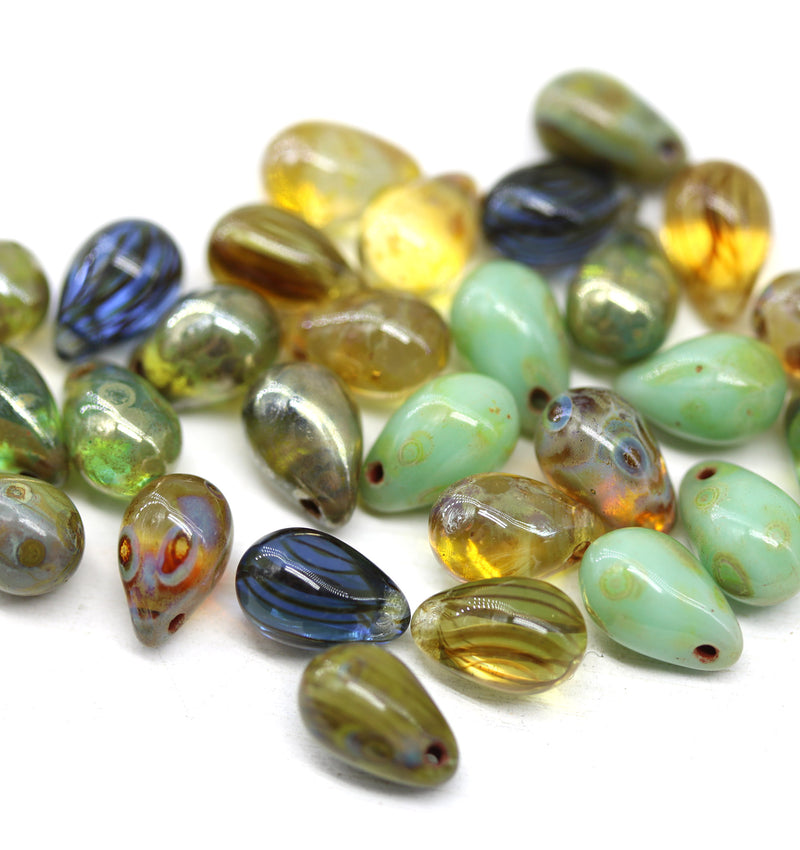 6x9mm Czech glass teardrop beads mix 30pc