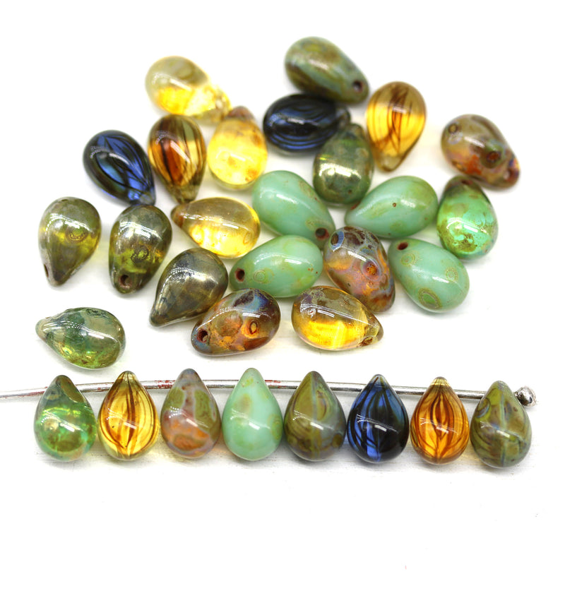 6x9mm Czech glass teardrop beads mix 30pc