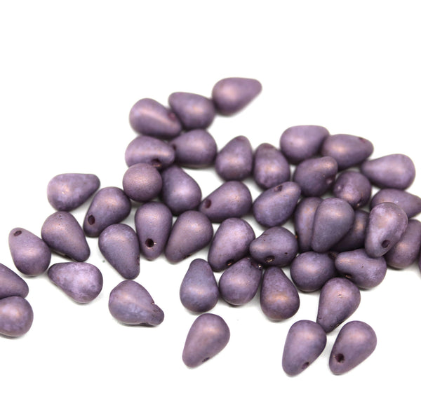 4x6mm Matte purple small drops czech glass - 50Pc
