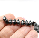 5x7mm Black silver wash Czech glass teardrop beads 40pc