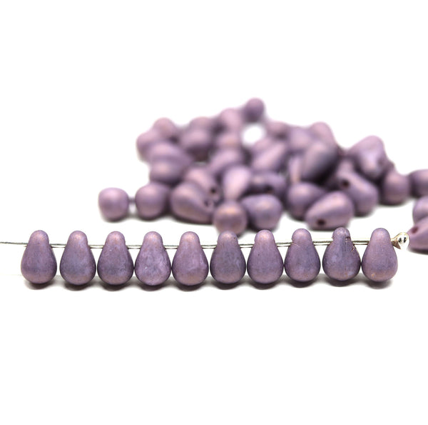4x6mm Matte purple small drops czech glass - 50Pc