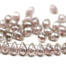 5x7mm Rose pink silver wash Czech glass teardrop beads 40pc