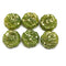 14mm Green pansy flower gold flakes Czech glass beads, 6Pc