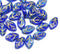 12x7mm Blue leaf czech glass beads, golden wash, 30pc