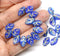 12x7mm Blue leaf czech glass beads, golden wash, 30pc
