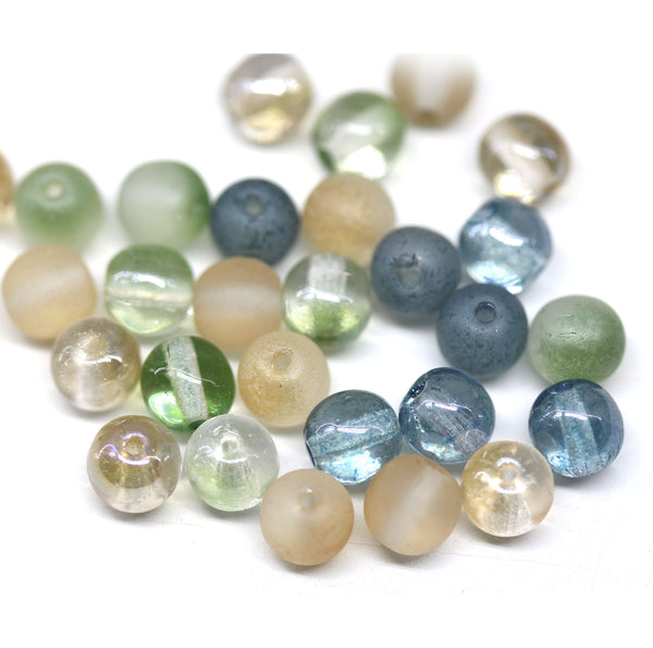 6mm Antique green blue beige round druk czech glass beads, 30Pc