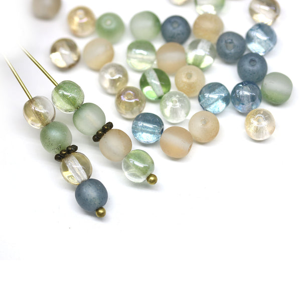 6mm Antique green blue beige round druk czech glass beads, 30Pc