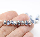 5x7mm Blue silver Czech glass teardrop beads 40pc