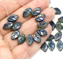 12x7mm Dark blue leaf czech glass beads, picasso finish, 30pc