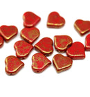 9mm Red heart Czech glass pressed beads