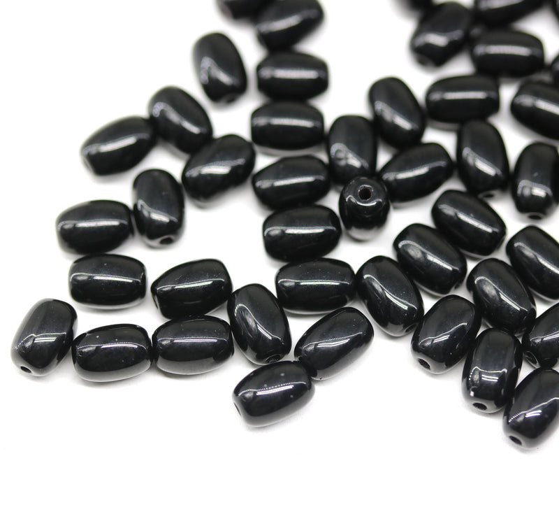7x5mm Jet black czech glass rice oval beads - 50pc