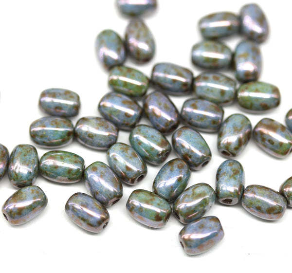 7x5mm Picasso gray mother of pearl czech glass rice oval beads - 40pc