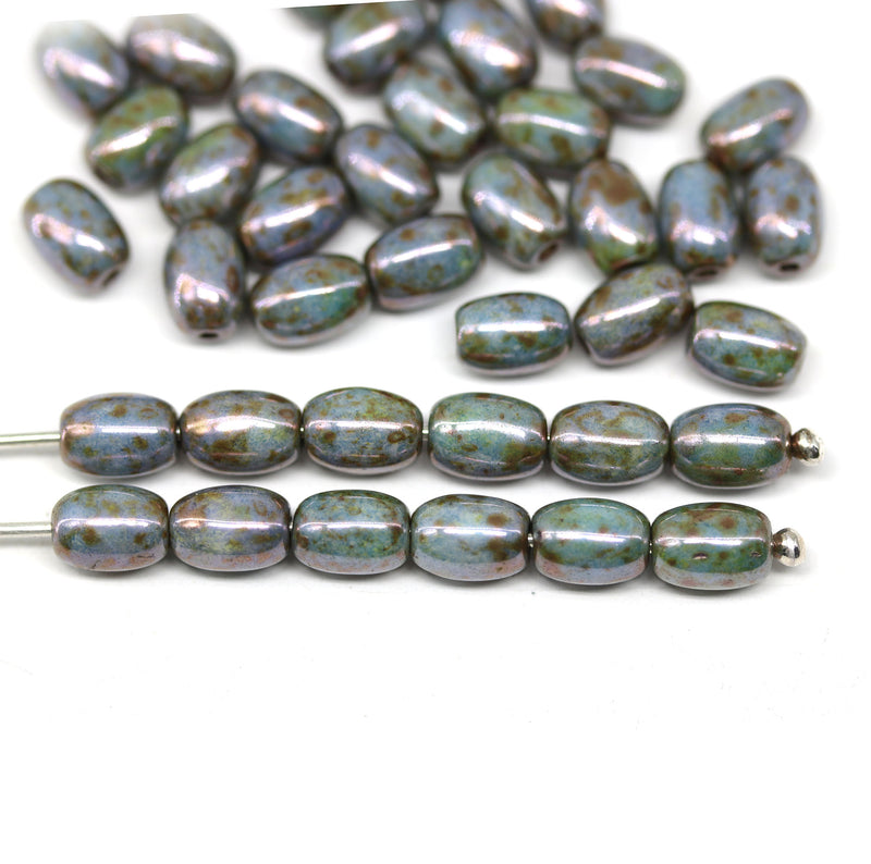 7x5mm Picasso gray mother of pearl czech glass rice oval beads - 40pc