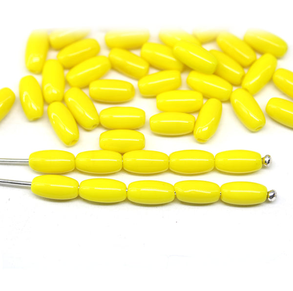 7x5mm Bright yellow czech glass rice oval beads - 50pc