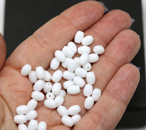 7x5mm Opaque white czech glass rice oval beads - 50pc