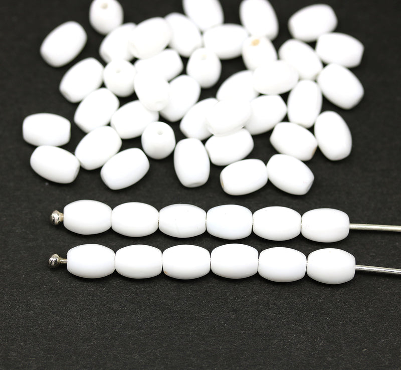 7x5mm Opaque white czech glass rice oval beads - 50pc