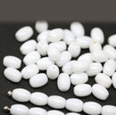 7x5mm Opaque white czech glass rice oval beads - 50pc