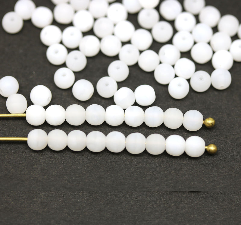 4mm Frosted white Czech glass round druk spacers