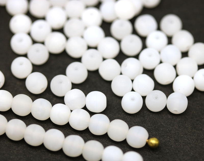 4mm Frosted white Czech glass round druk spacers