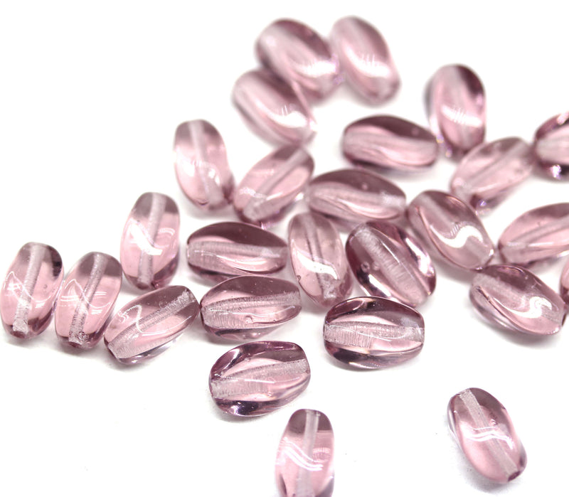 9x6mm Light purple oval twisted oval glass beads, 30pc