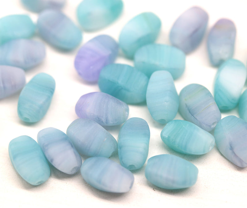 9x6mm Seafoam green mixed oval twisted oval glass beads, 30pc