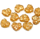 11x13mm Frosted yellow Czech glass maple leaf beads gold flakes - 10pc