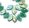 12x7mm Teal green leaf czech glass beads with luster - 30Pc