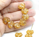 11x13mm Frosted yellow Czech glass maple leaf beads gold flakes - 10pc