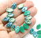 12x7mm Teal green leaf czech glass beads with luster - 30Pc