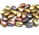 9x6mm Metallic oval twisted oval glass beads mix, 30pc
